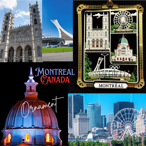 Montreal Canada Ornament City Landmarks Color Brass Notre Dame Olympic Stadium - Picture 2 of 6